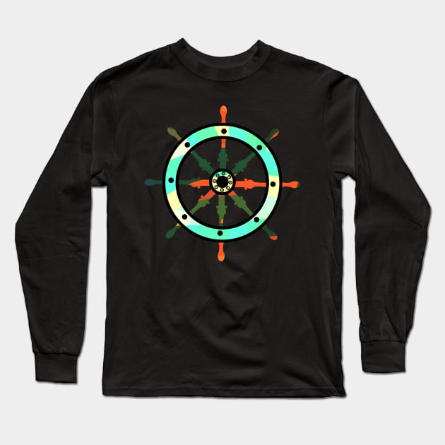 Ship helm on an abstract background Long Sleeve T-Shirt by cocodes